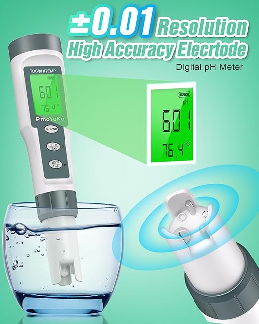 pH Meter, 3-in-1 TDS Meter Digital Water Tester with 0.01 High Precision, Water Tester for Drinking Water with 0-14 pH Test Range, TDS/Temp/pH Tester for Wine, Aquarium, Pool, Garden, Bath and Water