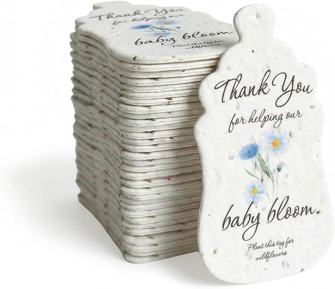 15pcs Blue Baby Bottle-Shaped Gift Tags with Wildflower Seeds - Writable Gift Wrap Tags for Baby Showers, Mother's Day Present, Party Favors, DIY Crafts, & Earth Day Decorations