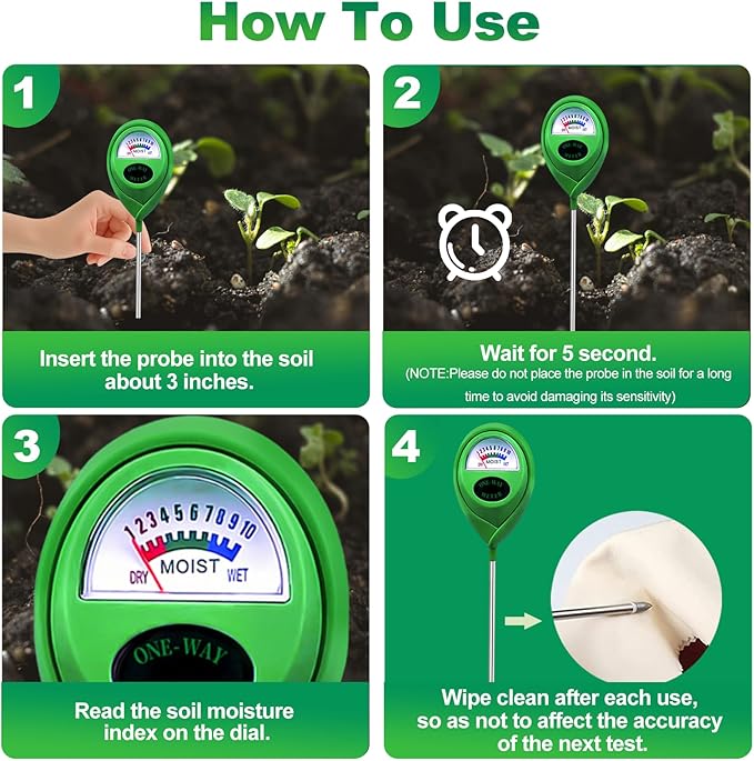 Soil Moisture Meter Tester for Plants, Soil Moisture Monitor for House Plants, Plant Water Meter Indoor & Outdoor Use, Hygrometer Sensor for Gardening, Farming, No Battery Required