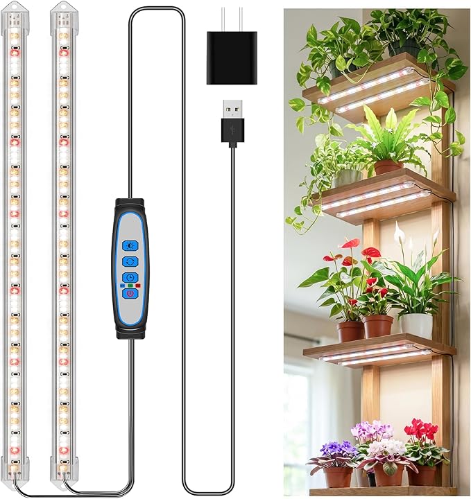 Kullsinss Grow Lights for Indoor Plants, 16" Full Spectrum Plant Grow Light Strips with Upgrade Timer 6/12/16 Hrs, 5 Dimmable Levels, 120 LEDs Sunlight Growing Lamp for Indoor Greenhouse, Seedlings