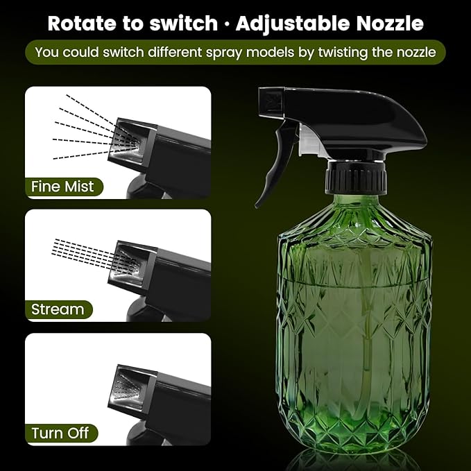 Plant Mister Fine Mist Water Spray Bottle for Plants - 0.43L/15.17oz Handheld Glass Spray Bottles with Adjustable Nozzle - for Indoor Flower, Plant, Gardening, Cleaning (Light Green)