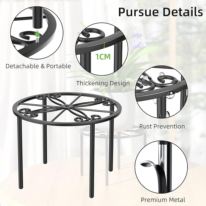bussdis Plant Stand 1 PCS-10.2 IN Flower Pot Stand Plant Rack for Indoor and Outdoor Courtyard Gardens Black