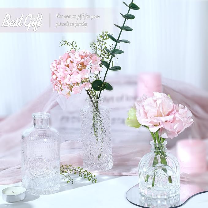 TBWIND Glass Bud Vase Set of 5, Small Clear Flower Vases for Centerpieces in Bulk, Mini Vintage Vase for Wedding Decor, and Home Table Décor