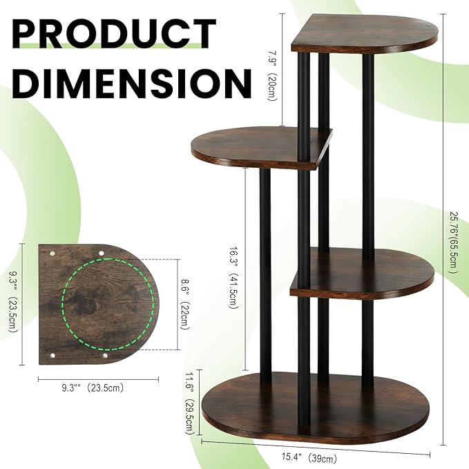 Tiered Plant Stand Indoor, Tall 4 Tier 5 Potted Wooden Plant Shelf for Multiple Flower Plants, Multi Corner Metal Plant Holder Indoor for Patio Garden Patent Design Living Room Balcony Bedroom, Rustic Brown
