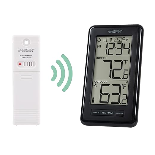 La Crosse Technology 308-43647-INT Digital Black Wireless Thermometer with Indoor Humidity, LCD