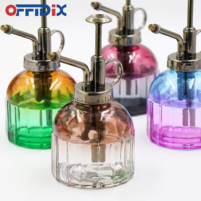 OFFIDIX Glass Watering Spray Bottle,Plant Mister Watering can Indoor with Bronze Plastic Top Pump, Glass Small Watering Can for Indoor Potted Plants Outdoor House Plant
