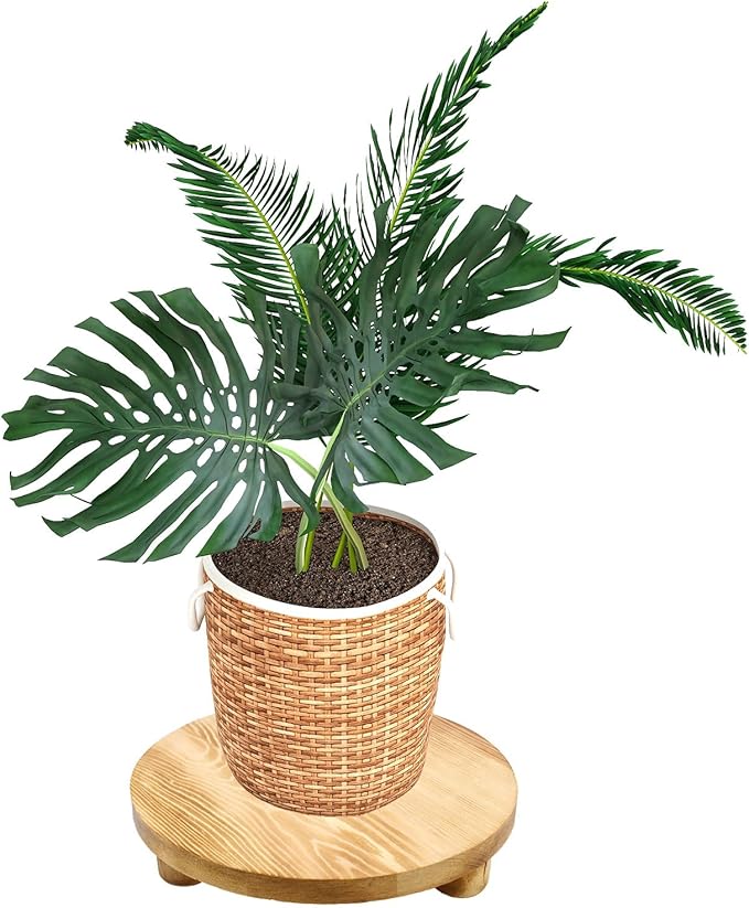 Wealrit Wooden Plant Stools Wood Risers 10 Inch Diameter Round Stands Pedestal for Plants, Brown