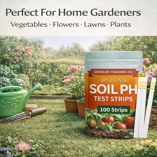 Soil pH Paper Test Kit – 100 Tester Strips (3.5-9 Range) – Use for Testing Garden Home Lawn Grass Vegetable Gardening Dirt Yard Compost Outdoor and Indoor Plants, Green