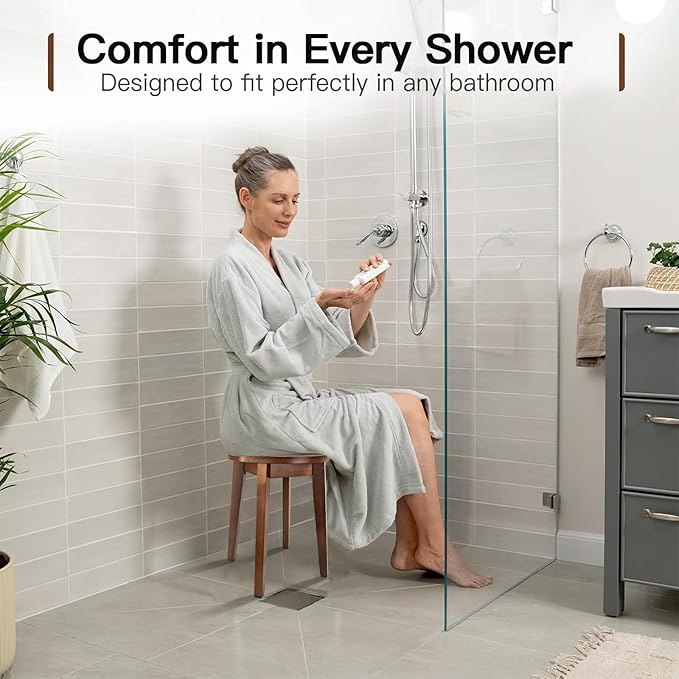 Round 16 Inch Bamboo Waterproof Shower Bathroom Stool Chair, Duty Wooden Bath Corner Shaving Legs Bench Seat (Walnut, XL)