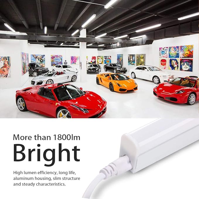 Kihung (8 Pack LED T5 3FT Tube Light Fixture, 15W, 1800lm, 6500K, 3 Foot Linkable LED Shop Light Tube, Ceiling, Workshop, Corded Electric with Built-in ON/Off Switch