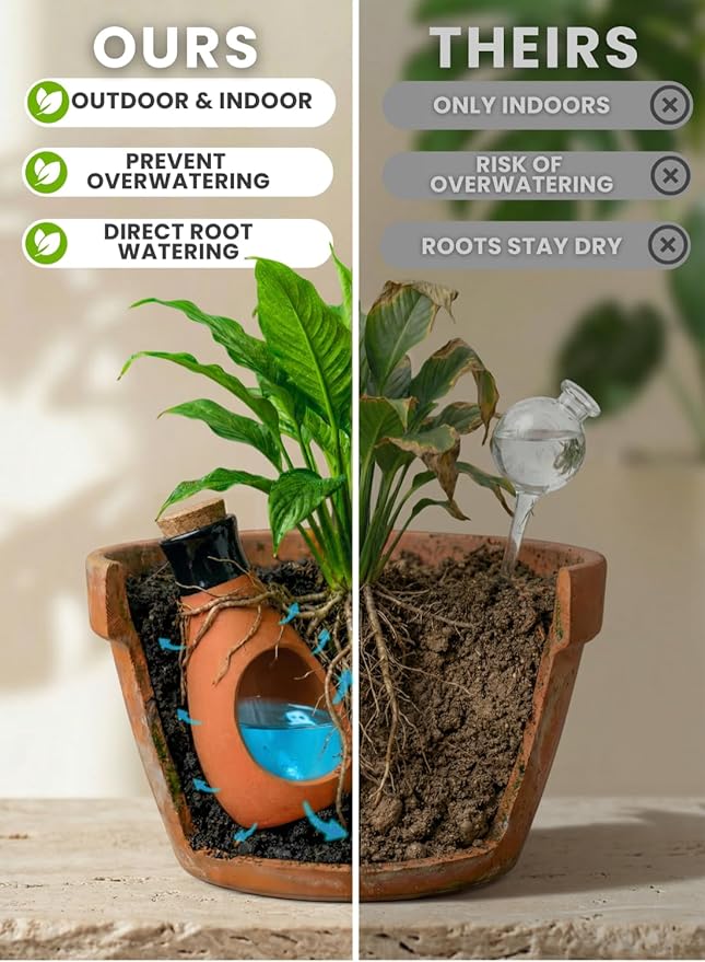 4 Pcs Ollas Terracotta Watering Pots Large - 14 Oz Self Watering Planter Insert Olla Watering System For 1-week Easy To Refill - Clay Plant Watering Globes For Outdoor & Indoor Plants [4, Black]
