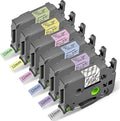Freshworld Replace for Brother Ptouch 12mm 0.47 Laminated TZ Colored Refills Tape Black on Clear/Purple/Blue/Pink/Yellow/Green, Compatible with Brother PTouch Label Maker PT-D210 D220 H110 D400