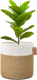 TIMEYARD Jute Rope Plant Basket Large Modern Woven Basket for 11'' Flower Pot Floor Indoor Planters, 12''x12'' Storage Baskets Rustic Home Decor White and Jute