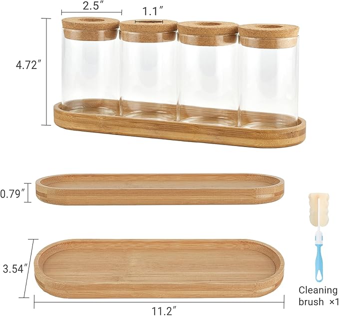 Dahey Plant Propagation Terrarium Desktop Glass Planter Station Water Planting Glass Vase with Lid and Wooden Stand for Propagating Hydroponic Plants Centerpiece Office Home Garden Decor, 4 Pcs