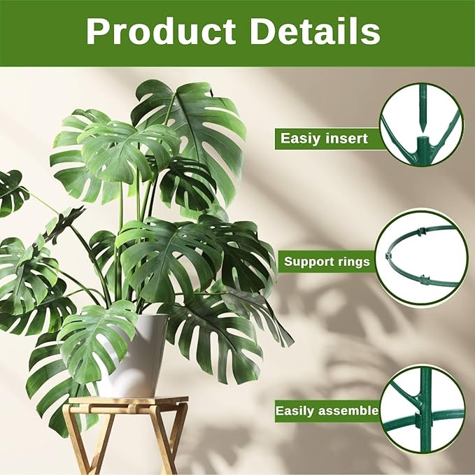 10 Pack Stackable Monstera Plant Support Stakes, Climbing Plants Support Monstera Trellis for Indoor, Alternative to Moss Pole (25inch/10 Pack)