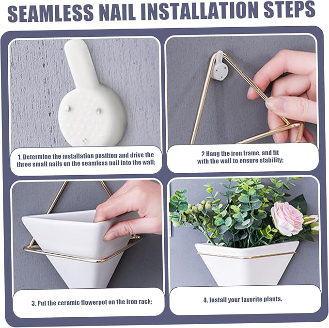 Wall Plant Holder Hanging Planter, 2PCS Geometric Triangle Wall Plant Holder, Ceramic Wall Mounted Plant Holder, for Succulent, Faux Plants, Home, White