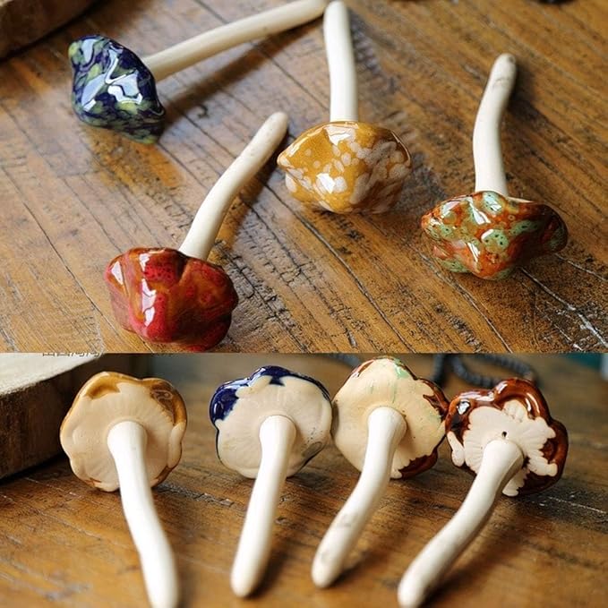 kathson 12 Piece Garden Mushrooms - Ceramic Mushroom for Yard, Fairy Garden Stakes Lawn Ornament Plants Stakes Accessories Pottery Ornament 4.52" in Height (Random Color)