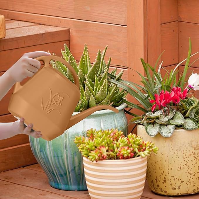 Hand Plastic Watering Can - for Indoor and Outdoor Home Garden Plants - with Long Spout - Copper Color - 1/2 Gallon