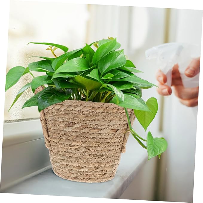 Manufactured Seaweed Material Straw Flowerpot Flowerpot Bucket Retro Storage Basket Ideal for Indoor Flower Plants