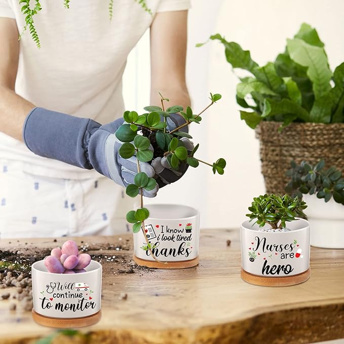 Potchen 6 Pcs Best Nurse Ever Gifts Nurses Day Gifts Nurse Appreciation Gifts Nurses Week Gifts Nurse Graduation Nurse Practitioner Gifts Succulent Plant Pot Gifts Set for Women (Nurse Style)
