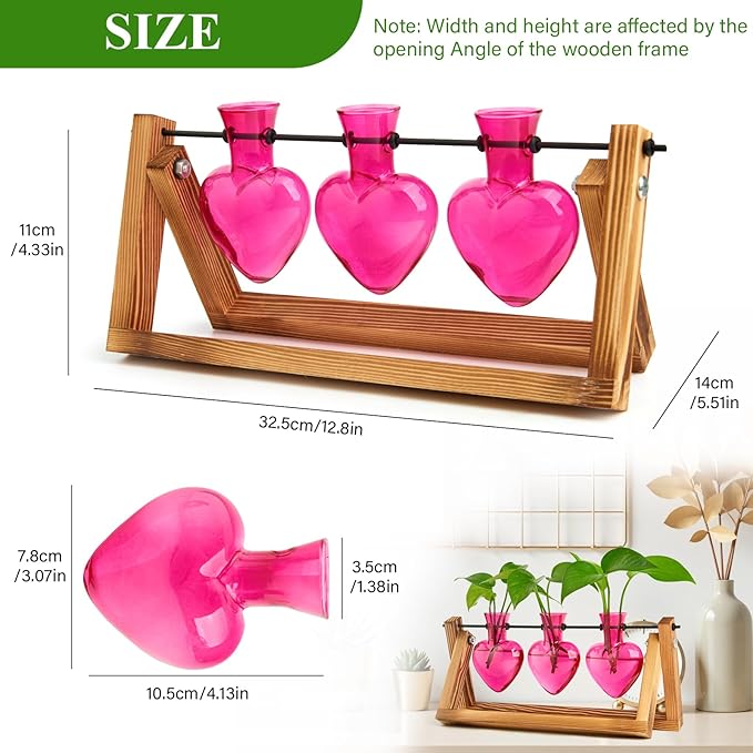 XXXFLOWER Plant Terrarium Propagation Stations Unique Gifts for Women Wife Mom Plant Lovers 3 Heart Shaped Vases for Hydroponics Home Garden Office Decor(Plants NOT Included)
