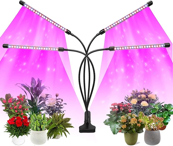 Felibeaco Plant Grow Lights for Indoor Plants Full Spectrum,80 LED Plant Lights for Indoor Growing with Timer, 4 Head Clip Indoor Plant Grow Lamp for House Plants with 3 Lighting Mode/10 Brightness