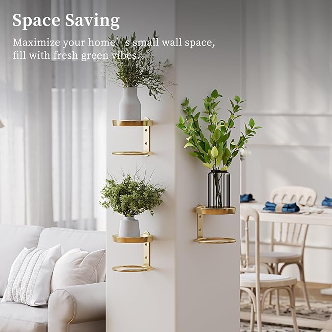 Metal Wall Plant Holder for Indoor Plants, Modern Stylish Wall Decor, Space-Saving Vertical Shelf for Home, Garden & Office 3 Pack Gold