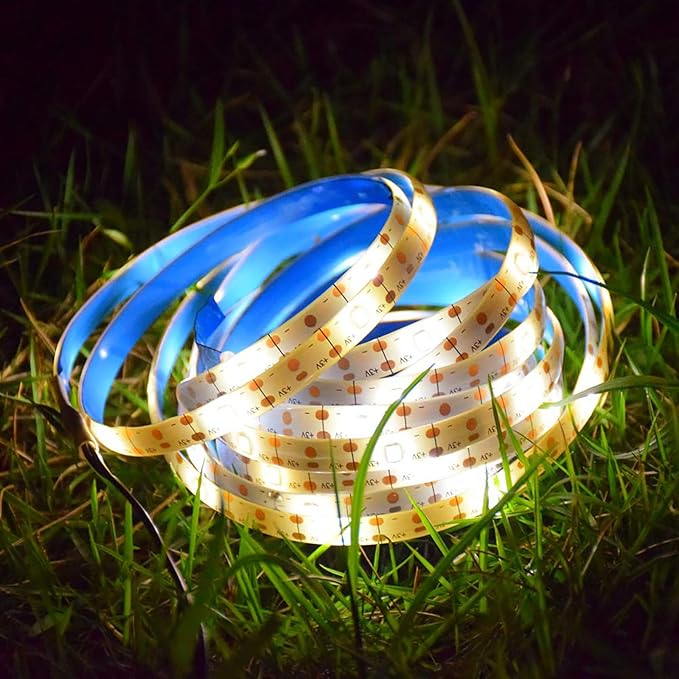 Solar LED Strip Lights Outdoor Solar Powered Rope Light Waterproof 10FT Cuttable Tape Lighting 3000K Warm White with 8 Modes for Fence, Outside, Stair, Step, Yard, Pool, 1 Pack