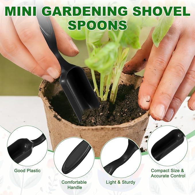 M METERXITY 10-Pack Mini Gardening Shovel Spoons, Plastic Garden Soil Scoops for Cultivation Digging Transplanting/Flower Planting/Plant Succulent, Colorful Small Gardening Tools [Black]