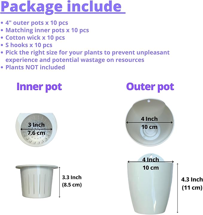 LáLáGreen Wall Planters for Indoor Plants - 10 Pack, 4 Inch Self Watering Planters and Pots, White Wall Mount Planter Plant Holder, Modern Hydroponic Wall Pots Vertical Living Plant Garden Decor