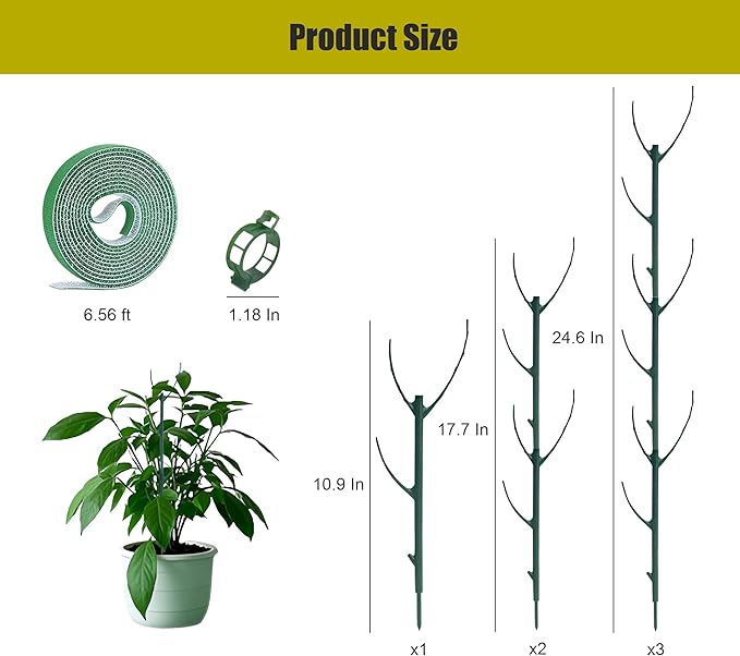 10 Pack Stackable Monstera Plant Support, Climbing Plant Support Stakes for Indoor Outdoor Plants, Moss Pole Monstera Plant Support with 2 Bundle Strap and 20 Pcs Plant Clips