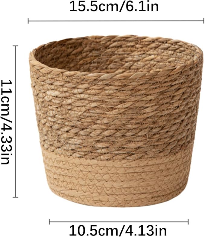 Jute Rope Plant Basket Indoor Modern Woven Flower Pot Basket Seagrass Storage Organizer Planter Rustic Decorative Plant Containers Cover Laundry Bin for Porch Living Room Entryway (6.1×6.1×4.33Inch)