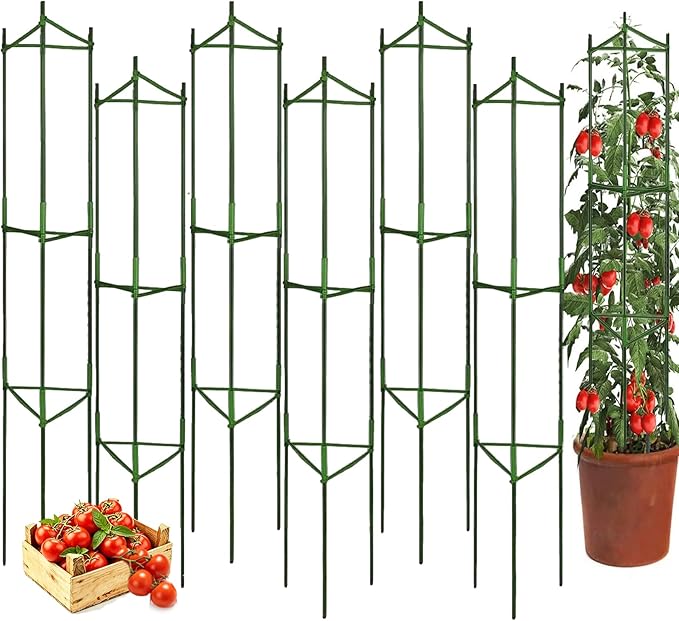 Moirsunt 6 Packs Tomato Cage for Garden Plant Support, Up to 50.2inch Garden Plant Stakes Tomato Trellis for Potted Plants, Deformable Tomato Cage Trellis for Climbing Plants Vegetables Flowers