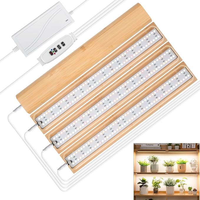 FOXGARDEN Grow Light, Bamboo Full Spectrum Plant Light Strip for Indoor Plants, 384 LED Bright Grow Lamp with Auto On/Off Timer 4/8/12H, 3 Switch Modes, 10 Dimmable Levels, 4 Strips with 1 Controller