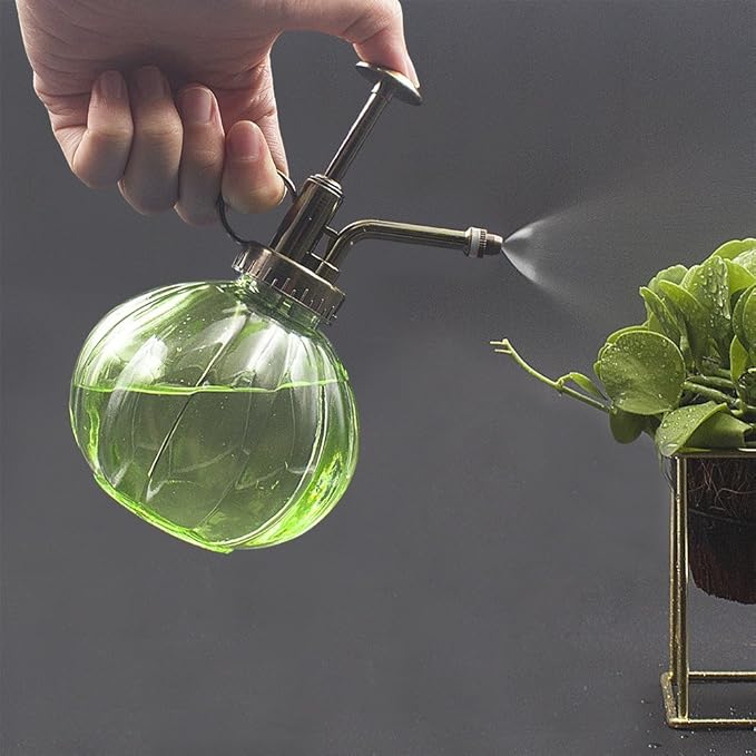 THY COLLECTIBLES Flower Water Spray Bottle Can Pot Plant Mister | Vintage Pumpkin Style Decorative Glass Plant Atomizer Watering Can Pot with Pump for Terrariums Flowers Potted Plants (Green)