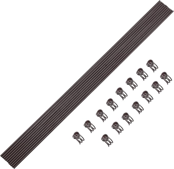 10PCS Garden Metal Plant Stakes with 15PCS Vine Fixing Clip Set, 15.75inch Tall Single Stem Flower Stakes, Bendable Plastic Coated Garden Plant Stakes Holder for Amaryllis Orchid Lily Rose(Brown 40cm)