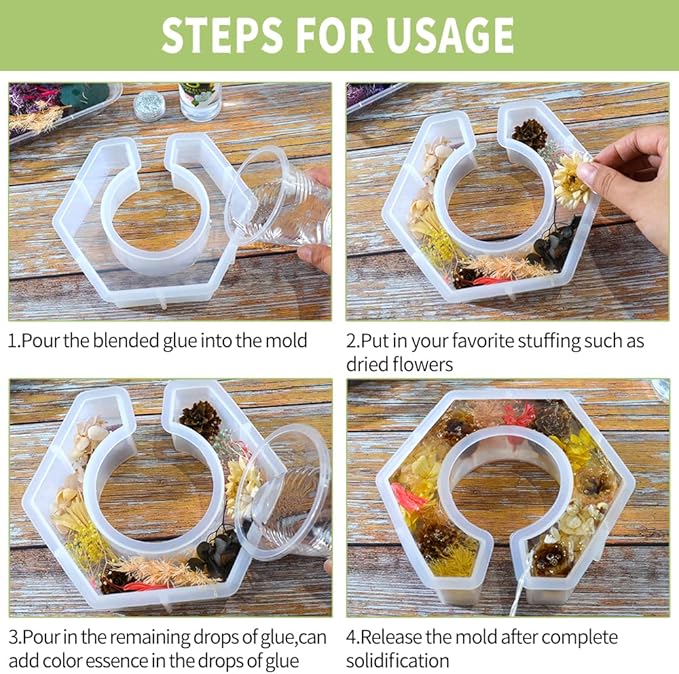 Silicone Resin Mold for Plant Propagation Station,Hexagon Planter Epoxy Mold for Hydroponic, with Plastic Bottle for Home Garden Wedding Desk Decoration
