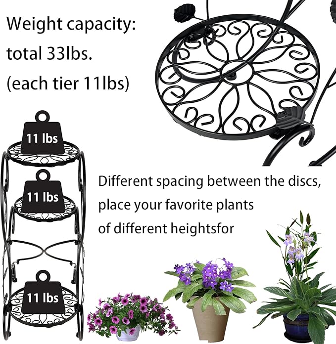 3-Tiers Metal Plant Stand Indoor, Heavy Duty Flower Pot Stands for Multiple Plant, Anti-Rust Iron Plant Pot Shelf, Stable Plant Holder, Ladder Plant Pot Holder for Living Room Patio Boho Home Decor for Gardening Visit the HLC Store