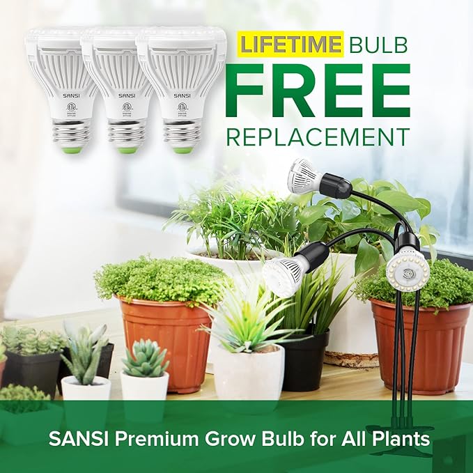 SANSI LED Grow Lights for Indoor Plants, 450W Full Spectrum Gooseneck Clamp Grow Lamp, 30W Power Plant Light with High PPFD for Seeding, Lifetime Free Bulb Replacement Plant Lights for Indoor, 3 Head