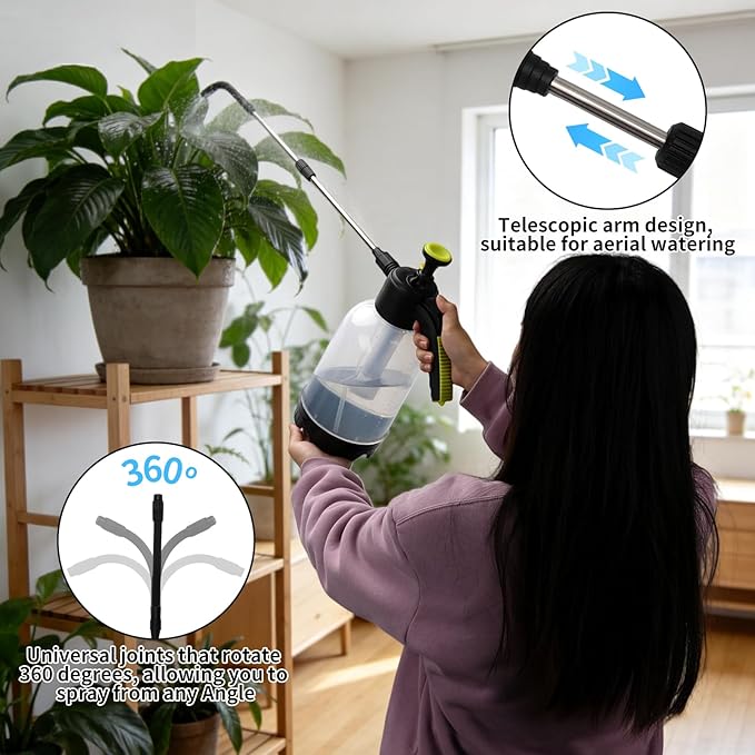 Handheld Pump Sprayer for Hanging Plants with 24.4" Long Spout, Watering Bottle Sprayer for Watering Hanging Plant Basket, Hard to Reach High Plant for Indoor or Garden 2L(0.5Gal)