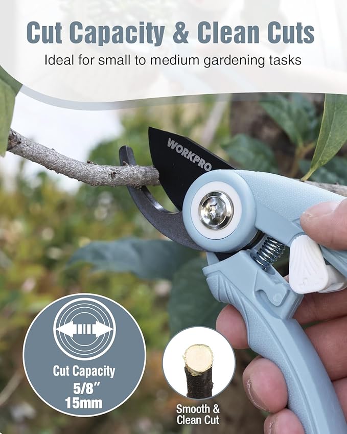 WORKPRO 2-Pack 6.9" Garden Pruning Shears, Bypass & Straight Gardening Scissors with SK5 Steel Blade, Handheld Garden Floral Clippers for Rose, Plants, Flowers, Gardening Gifts for Women & Men, Blue