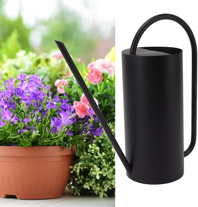 Plants Watering Can - 1500ml Large Capacity Stainless Steel Kettle for Indoor Outdoor Bonsai Plants and Garden - Long Spout Gardening Supplies (Black)