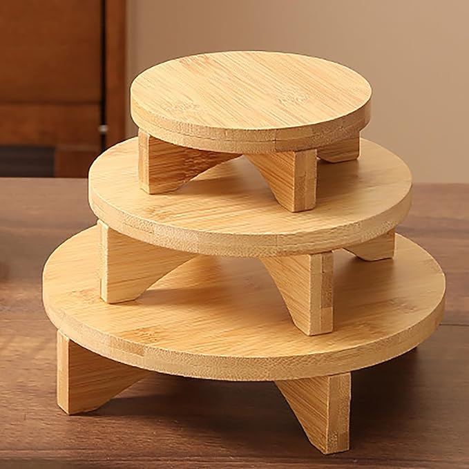 Short Round Wooden Plant Stand Indoor Desktop Flower Pedestal Stand Wood Decor Risers for Small Plants Display(4.5 Inch)