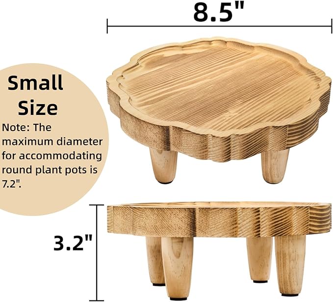 Covzoe 2 Pack Mini Wood Pedestal Stand, 8.5 Inch Small Plant Risers for Decor, Farmhouse Plant Stool Display Stand, Footed Pedestal Tray Plant Holder for Candles, Soap, Garden, Patio, Home, Kitchen, Bathroom