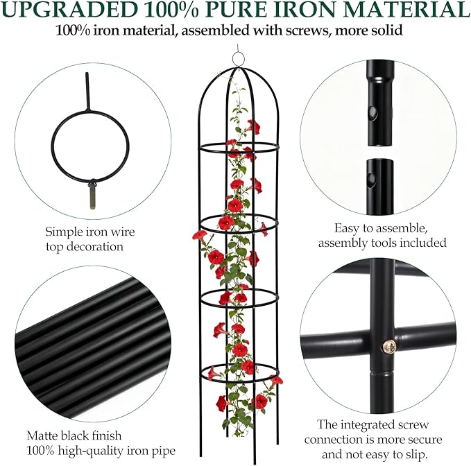Wellsign 100% Metal Obelisk Trellis for Climbing Plants Outdoor Garden Tower Trellis 6.6ft, Plant Support with Garden Twist Tie for Tomato Cucumber Ivy Vines Rose Potted Plant Trellis Indoor 2 Pack