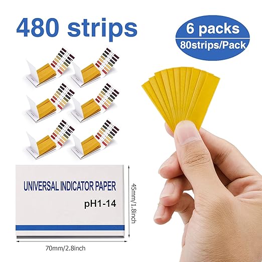 6 Pack pH Test Strips, 480 Strips Full Range 1-14 Universal pH Test Litmus Paper pH Soap Making Testing Strips for Water Wine Saliva Urine Soil, pH Strips and 6 Test Pipette Droppers with Storage Case