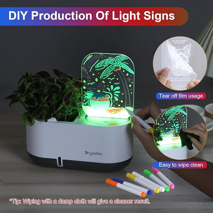 Self-Watering Plant Pot with LED Note Board & 7 Colors Pen, Led Acrylic Message Board with Plant Pot,Dog Board Night Light with Planting Pot for Mother's Day/Thanksgiving/Gifts(No Plant&Seed)