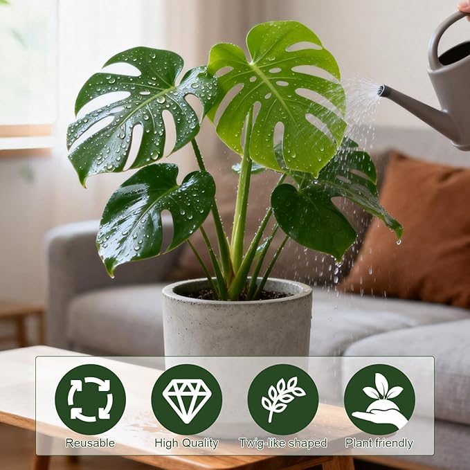 12pcs Plant Support Stakes, Monstera Plant Support Stakes for Indoor Plants with 20 Meter Binding Wire, 2 Meter Velcro Roll and 50 pcs plant clips, Perfect for Supporting Monstera and Climbing Plants