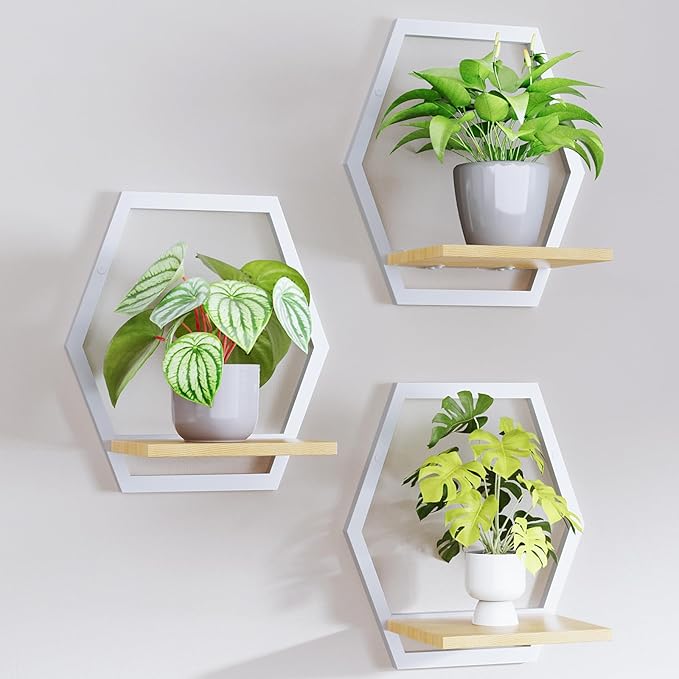 3 Pack Solid Wood & Heavy Duty Metal Wall Plant Stands,9 inch Natural Wood Shelf, Boho Arch Hanging Planter for Indoor 25 LB Load for Plants White