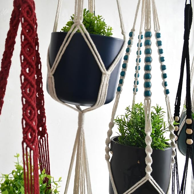 8-Pack Bohemian Macrame Plant Hanger kit, Boho Indoor Window Pot Hanger with Wooden Beads, Hanging Flower Pot Holder with Wooden Ring,Creative Handmade Boho Chic Plant Holder Length 39″